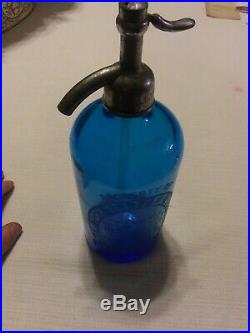 New York Seltzer Water Co. Original Blue Glass With Tap And Straw