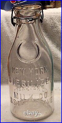 New York Sterilized Milk Co This Bottle To Be Washed And Returned Quart Tin Top