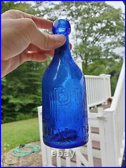 Nice Early Electric Blue DL Ormsby NY Union Glass Works Squat Soda Bottle Pontil