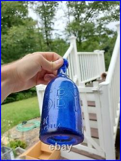 Nice Early Electric Blue DL Ormsby NY Union Glass Works Squat Soda Bottle Pontil
