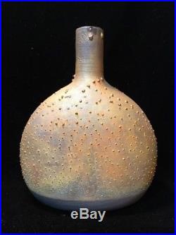 Norman Bacon Woodstock NY Bottle Vase Art Pottery Textured Raku Glaze Signed