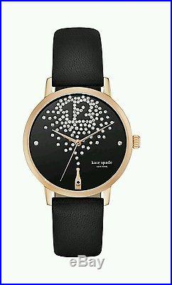 Nwt Kate Spade New York Metro Champagne Bottle Black Crystal Leather Watch