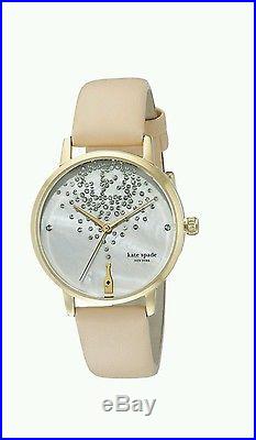Nwt Kate Spade New York Metro Champagne Bottle Tan on Gold Crystal Leather Watch