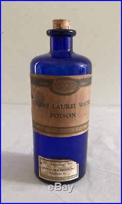 OLD Cobalt Cherry Laurel Water poison bottle Dodge Olcott NY Smith Kline French