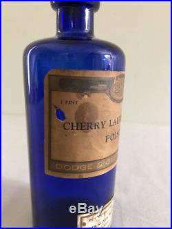 OLD Cobalt Cherry Laurel Water poison bottle Dodge Olcott NY Smith Kline French