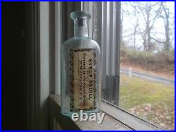 OPEN PONTIL 1850s SYRUP SQUILL UNITED SOCIETY (SHAKERS) NEW LEBANON, NY BOTTLE
