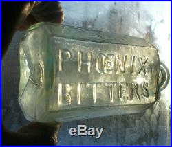 OPEN PONTIL PHOENIX BITTERS $1.00 JOHN MOFFAT NY 1840s CRUDE RING LIP ATTIC MINT