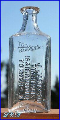 Old 1894 YONKERS N. Y. Pharmacy bottle withpic STATUE of LIBERTY blown glass BIM