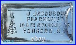 Old 1894 YONKERS N. Y. Pharmacy bottle withpic STATUE of LIBERTY blown glass BIM