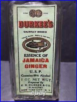 Old Durkee's Essence Of Jamaica Ginger Bottle, Labeled, 1 oz New York City, NY