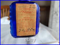 Old Scarce Blue Burroughs & Co. N. Y. Triangular Rib Knob Labeled Poison Bottle