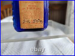 Old Scarce Blue Burroughs & Co. N. Y. Triangular Rib Knob Labeled Poison Bottle