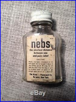 Old Vtg NEBS PAIN RELIEVER Medicine Medical Glass Bottle Drug Norwich NY Advert