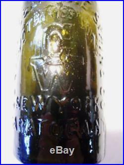 Olive Green Half Pint Hotchkiss' Sons Saratoga NY Mineral Spring Water Bottle