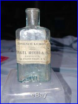 Open Pontil Israel Minor & Co. Fulton Street, NY Medicine Bottle, Essence Lemon