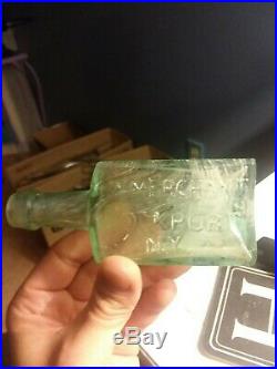 Open Pontiled G. W. Merchant Lockport, N. Y. MEDICINE bottle Extremely Crude