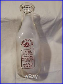 Original Yasgur Farms Dairy Woodstock Quart Milk Bottle Bethel, N. Y. New York
