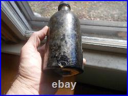 PONTILED 1850s DUG CLARKE & CO NEW YORK OLIVE GREEN PINT MINERAL WATER BOTTLE
