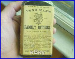 POOR MAN'S FAMILY BITTERS EMB & LABEL 1870s UNOPENED SEALED BOTTLE OSWEGO, NY