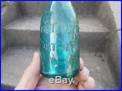 Port Jervis N. Y. Honesdale Glassworks Iron Pontil Blue Green Squat Soda Bottle