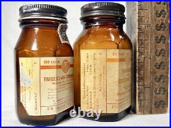 Pair of Codeine Advertising Rare Medicine Bottles Amber Paper Label ER Squibb NY