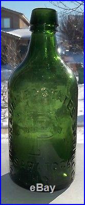 Pavilion & United States Spring Co. Bottle from Saratoga, NY in Olive Green