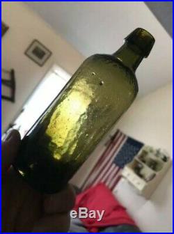 Pontil Ink Bottle DAVIDS AND BLACK NEW YORK Olive Green Amber 1840s Mid Size