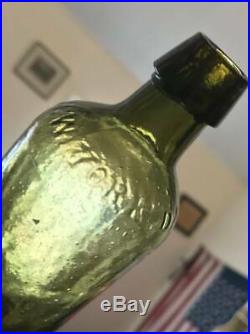Pontil Ink Bottle DAVIDS AND BLACK NEW YORK Olive Green Amber 1840s Mid Size