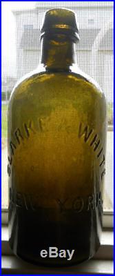 Pontil Yellow Olive Clarke White Saratoga New York Mineral Spring Water Bottle