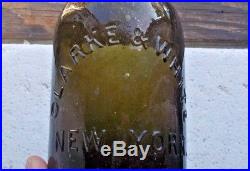Pontiled Olive Green Clarke & White New York Pint Mineral Water Crude Whittled