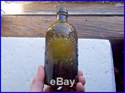 Pontiled Olive Green Clarke & White New York Pint Mineral Water Crude Whittled