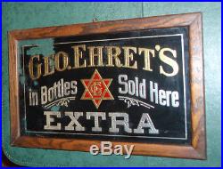Pre pro small glass sign GEO EHRETS EXTRA Beer in bottles New York City as found