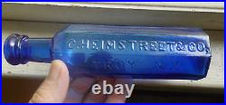 Pretty Cobalt Blue C. Heimstreet & Co Troy, Ny 8 Sided 1859 Hair Restorer Bottle