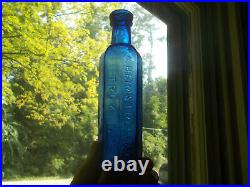 Pretty Cobalt Blue C. Heimstreet & Co Troy, Ny 8 Sided 1859 Hair Restorer Bottle