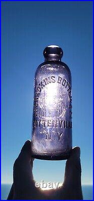 Pretty Old Purple New York Hutchinson? 1890's Ottenville NY Amethyst Soda Bottle