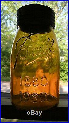 RARE 36 made Amber BALL 1880 1980 qt Ball BROS. Glass Mfg. Co. BUFFALO NY jar