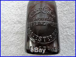 RARE Amber Coca Cola Bottle Straight Sided Script Slug Plate Rochester NY