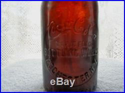 RARE Amber Coca Cola Bottle Straight Sided Script Slug Plate Rochester NY