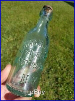 RARE Antique BLOB TOP BEER Bottle 1800s LOUIS A. GENT NY EMBOSSED