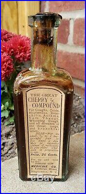 RARE Antique Crude Medicine Bottle The Great Cherry Compound Binghamton NY