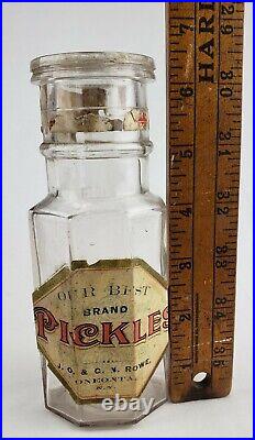 RARE Antique Oneonta NY Pickle Bottle Jar J. O. & G. N. Rowe Grocers Label Vintage