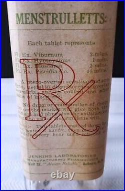 RARE Jenkins Laboratories Menstrullets Bottle Quack Menstrual Medicine Auburn NY