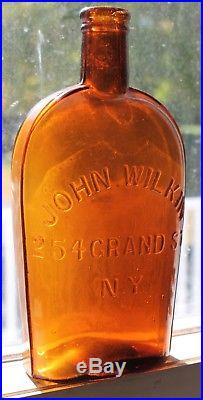 RARE Private mold strap sided pint JOHN WILKIN 254 GRAND ST NY Fine condition