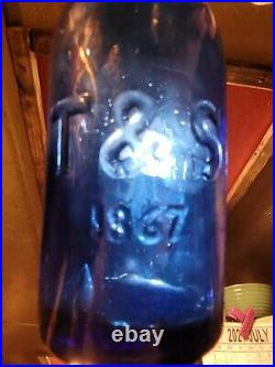 RARE R. THORNTON & SON HUDSON NY COBALT BLUE SQUAT SODA T & S 1867 Very Nice
