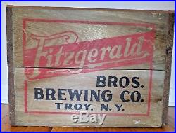 RARE Vintage FITZGERALD BROS BREWING CO Beer Bottle WOODEN BOX CRATE Troy NY