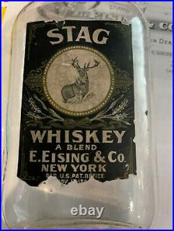 RARE c1880 1906 STAG WHISKEY E. EISING & CO. NY Glass Bottle Pre Prohibition