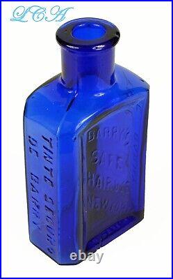 RARE cobalt BARRY'S SAFE HAIR DYE NY pristine clean DEEP BLUE antique BOTTLE