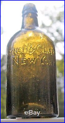 RARE pontiled LYNCH & CLARK NEW YORK Quart Circa 1823 Great Glass Texture Color