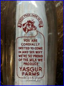 RARE pre Woodstock Yasgur Dairy Farms 11 E 56 half pint cream bottle Bethel NY