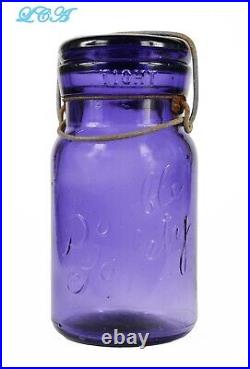 RARE tall slender DOUBLE SAFETY pint size FRUIT JAR purple amethyst PRISTINE